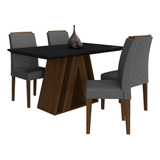 Mesa De Jantar 4 Cadeiras 1,36 Ravena Imbu/pret/cinza - M A Cor Imbuia/preto/suede Cinza