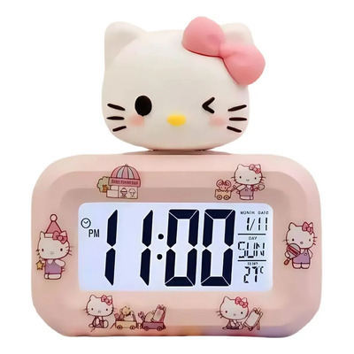 Despertador Led Con Kitty Y Juguete De Peluche Para Niños Rosa