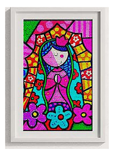 Kit De Bordado Punto Cruz Con Lanas 43x54 Cm Virgen Guadalup