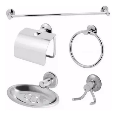 Kit Acessórios Para Banheiro Aço Inox 5 Peças