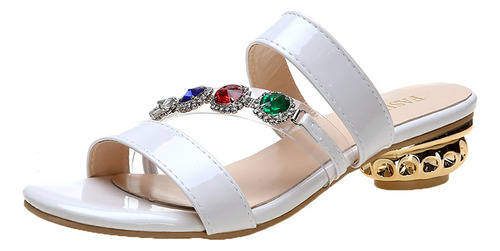 Ropa Exterior Rhinestone Slippers Para Mujer, Tacón Medio, T