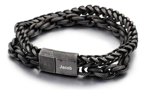 Pulsera Punk De Doble Capa De Acero Inoxidable Con Nombre Pe