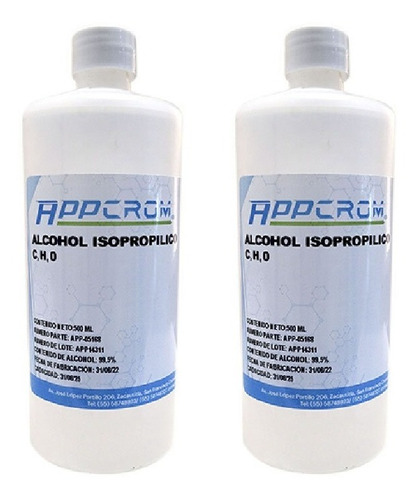 Limpiador Isopropílico 99.5% Puro 500ml 2pz 