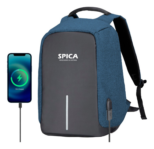 Mochila Antirrobo Impermeable Spica M-10 Usb Porta Notebook Color Azul