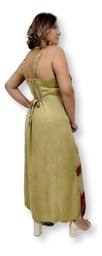 Vestido Longo Indiano Alça Bordado Colorido Plus Size 519