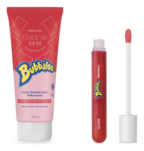 Gloss + Loção 200ml Boticário Cuide-se Bem Bubbaloo Morango