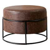 Puff Redondo Ecocuero Decorativo Moderno - Parker Marron Xl