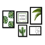 Kit 5 Quadros Decorativos Frases Folhas Flores Sala Quarto