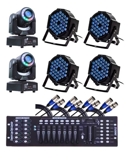 Kit 2 Moving Head Spot 60w + 4 Canhão 36 Leds + Mesa E Cabos