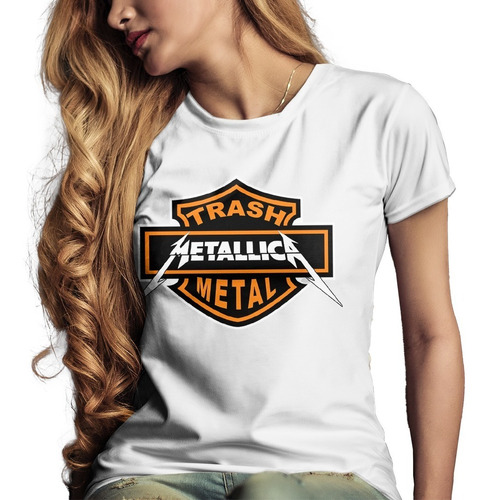 Remera Blanca Metallica Trash Metal Bandas De Rock