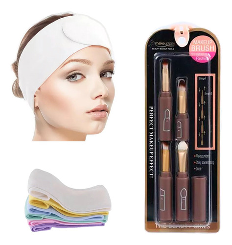 Set Maquillaje Vincha Limpieza + Set X6u Brochas Pinceles