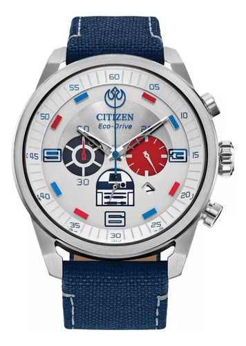 Citizen Star Wars R2 D2 Cronografo Ca4219-03w ..... Dcmstore Color De La Correa Azul Color Del Bisel Plata Color Del Fondo Blanco