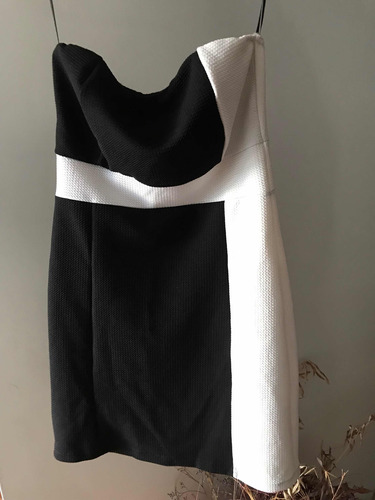 Vestido Strapless Corto Blanco Negro Noche Mujer Talle Unico