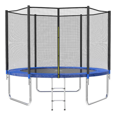 Trampolín Vanlig 10 ft (3.04m) con Red de Seguridad y Cobertor Azul, Lona Negra, Estructura de Acero Galvanizado Anticorrosión, Protección UV y Capacidad Familiar de Carga hasta 180 kg | Meses sin interés