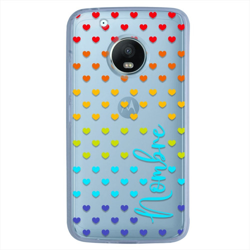 Funda Motorola Corazones Colores Personalizada Con Nombre