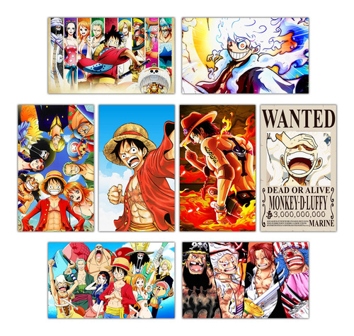 Set 8 Cuadros One Piece 15x25 Cms. Kit Ánime Habitación 
