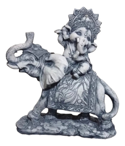 Figura Resina Acuario Bebe Ganesha S/ Elefante Med 25x25cm