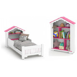 Conjunto Mini Cama Infantil Estante Casinha Real Branca/rosa