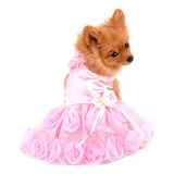 Vestido Perro Pequeño Rosa Boda Lujo Encaje Tutú Lazos,