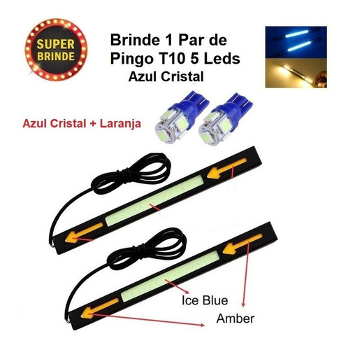 Par Barra Led Cob Luz Diurna Drl + Super Brinde Par De T10