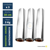 3 Rollo Papel Aluminio Profesional Gastronomía 38 Cm X 1 Kg