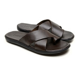 Chinelo Masculino Em Couro Legitimo Casual Conforto Macio