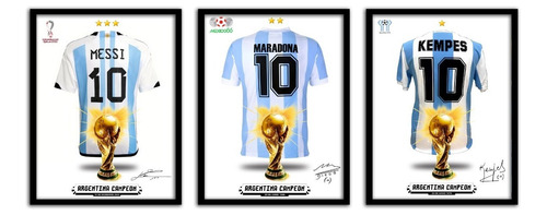 Cuadro 100x43cm  Messi Campeón Camisetas Argentinas Triptico
