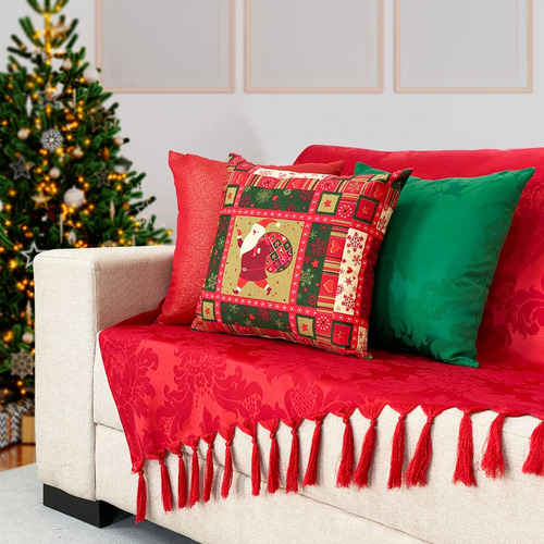 Manta Xalé Jacquard C/ 3 Almofadas Natal Natalina Decoração 