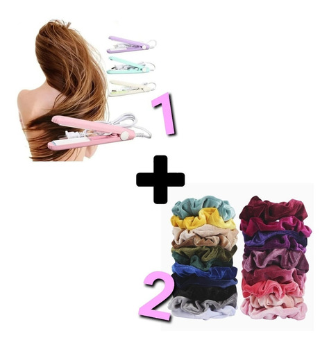 Kit Mini Plancha Para Cabello + 2 Scrunchies