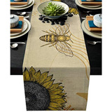 Cotton Linens Table Runner Dresser Vintage Sunflower Bee Man