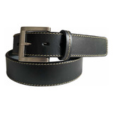 Cinturón Negro 100% Cuero Costura Beige