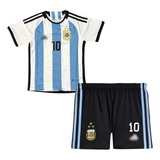 Camiseta+short Kids Argentina Messi10 Tres Estrellas-oferta!
