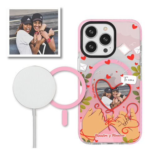 Funda Para iPhone Magsafe Rosa Corazon Con Tu Foto Favorita