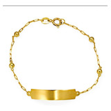 Pulseira Ouro 18k Infantil Bebe  Plaquinha + Grav. Do Nome