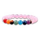 Pulsera Cuarzo Rosa 7 Chakras Yoga Mandala Piedra Del Amor