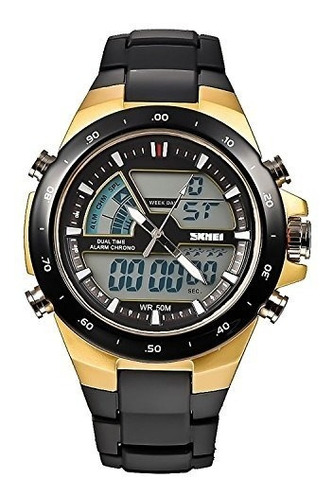 Reloj By Skmei Para Hombre 1016 Color Negro/dorado Pantalla