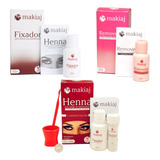 Kit Sobrancelha Henna Makiaj Completo Gel Removedor Fixador Cor Castanho Escuro