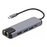 Adaptador Hub Usb Tipo C 5 En 1 Usb - Hdmi - Giga Lan Rj45