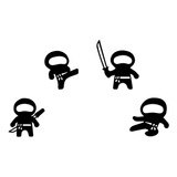 Cuadro Políptico Mini Ninjas -madera Calada- Negro - 10x10cm