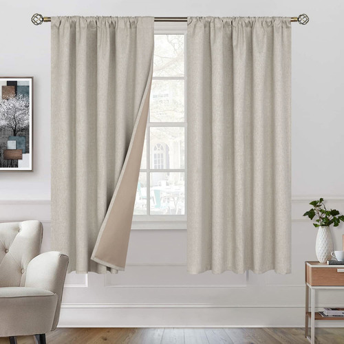 100 Blackout Curtains For Bedroom With Liner  Linen Tex...