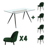 Set De Comedor Rectangular Oh Steel + 4 Sillas Velvet Verde