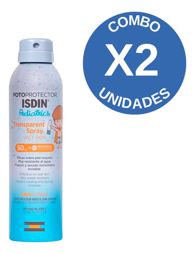 Pack X2 Isdin Fotoprotector Spf50+ Pediatrico Wet Skin 250ml