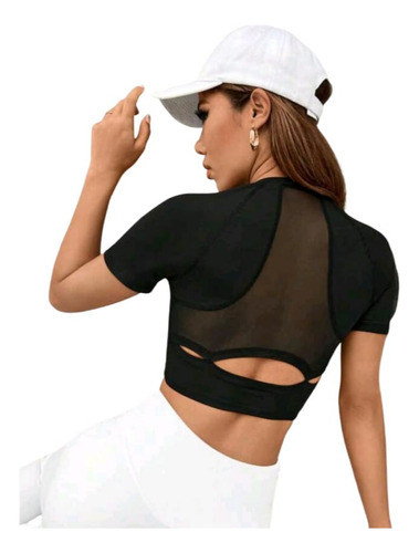 Crop Top Deportivo Transpirable Con Malla - Negro Ref. 2210