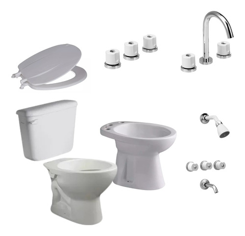 Juego Baño Inodoro Con Mochila Tapa Bidet Griferia Completa 