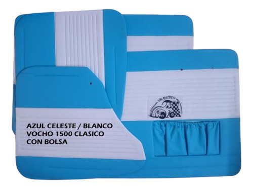 Tapas Puerta Vocho Clasico 1500 Color Azul Celeste-blanco Con Bolsa Izquierda Tacto Piel Original 4piezas Vw (a)