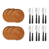 Set Asado 6 Platos Madera 22cm 6 Juego Cubiertos Tramontina