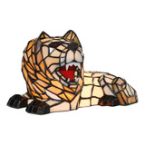 Bieye Roaring Lion Lámpara De Mesa Estilo Tiffany Vitral Ace