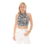 Top De Raso Estampado Print Con Espalda Para Atar