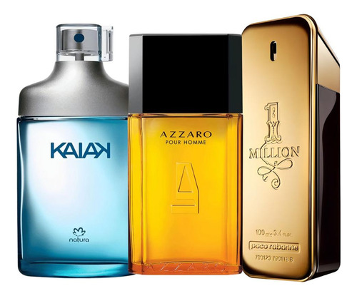 Kit 3 Perfumes Tradicional Masculinos Intenso Kaiak, Azzaro E One Million 100ml Cada