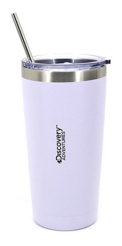 Vaso Discovery Térmico Acero Inox + Tapa Y Sorbete De Metal